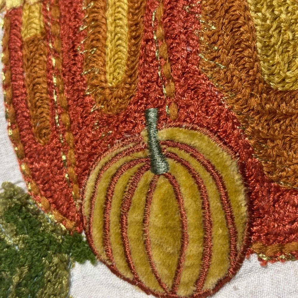 Pier 1 Pillow Cover Cream Orange Embroidered Sunflower Fall Harvest Floral Bird